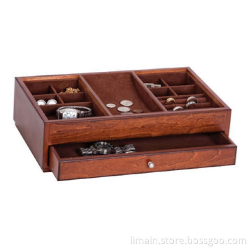 Wooden Jewelry Box with One Open Area Drawer, 14 x 8.5 x 3.25-inch Dimensions